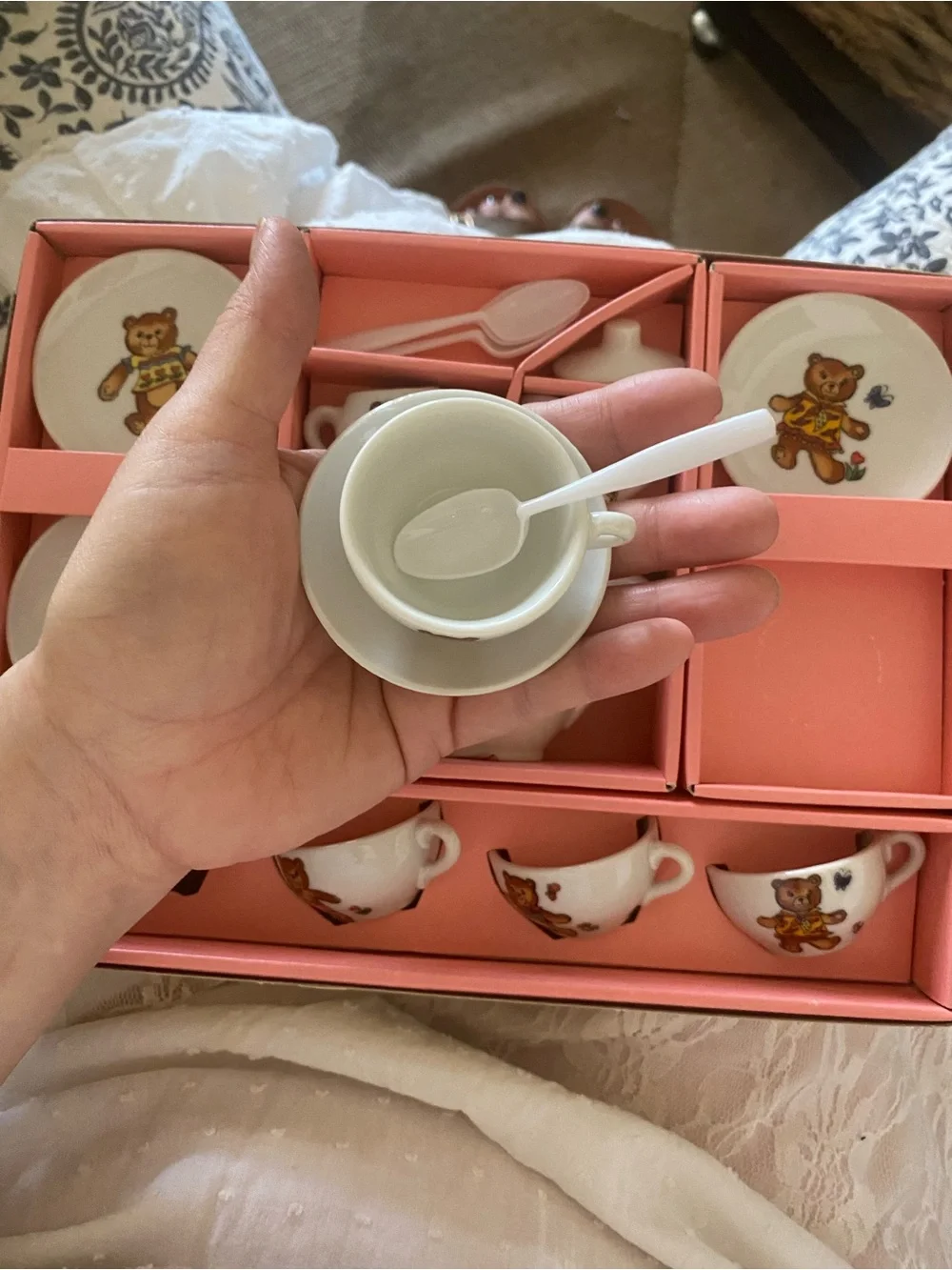 Vintage 70s Teddy Bear Mini Tea Set 16pc Boxed Cottagecore Kidcore country Gifts